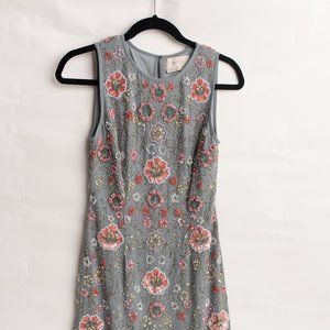 BHLDN Anthropologie Zelma Dress Size 0 Blue Floral Beaded Special Occasion